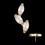 24Kt Gold PVD Titanium Threadless Vine Shape Top with 3-Tier Full Clear CZ Gem Marquise