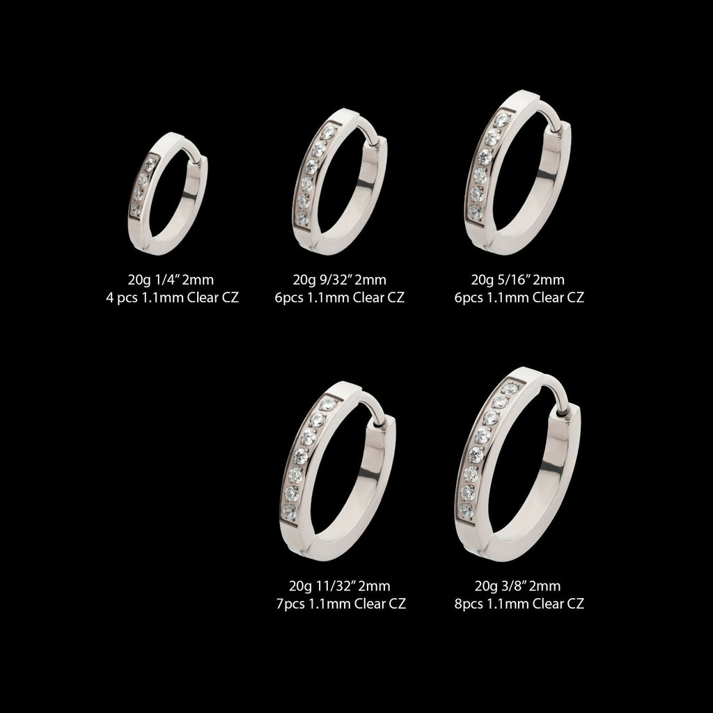 20g Titanium Clear CZ Hinged Huggie Earrings