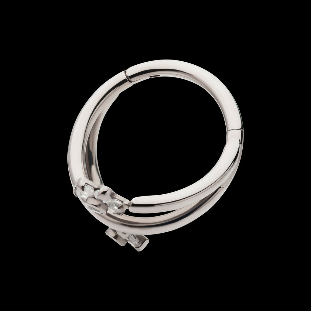 Double Ended Twist Side Facing Hinged Segment Clicker with Flower CZ Hoop Earring / Nosering – Titanium