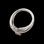 Double Ended Twist Side Facing Hinged Segment Clicker with Flower CZ Hoop Earring / Nosering – Titanium