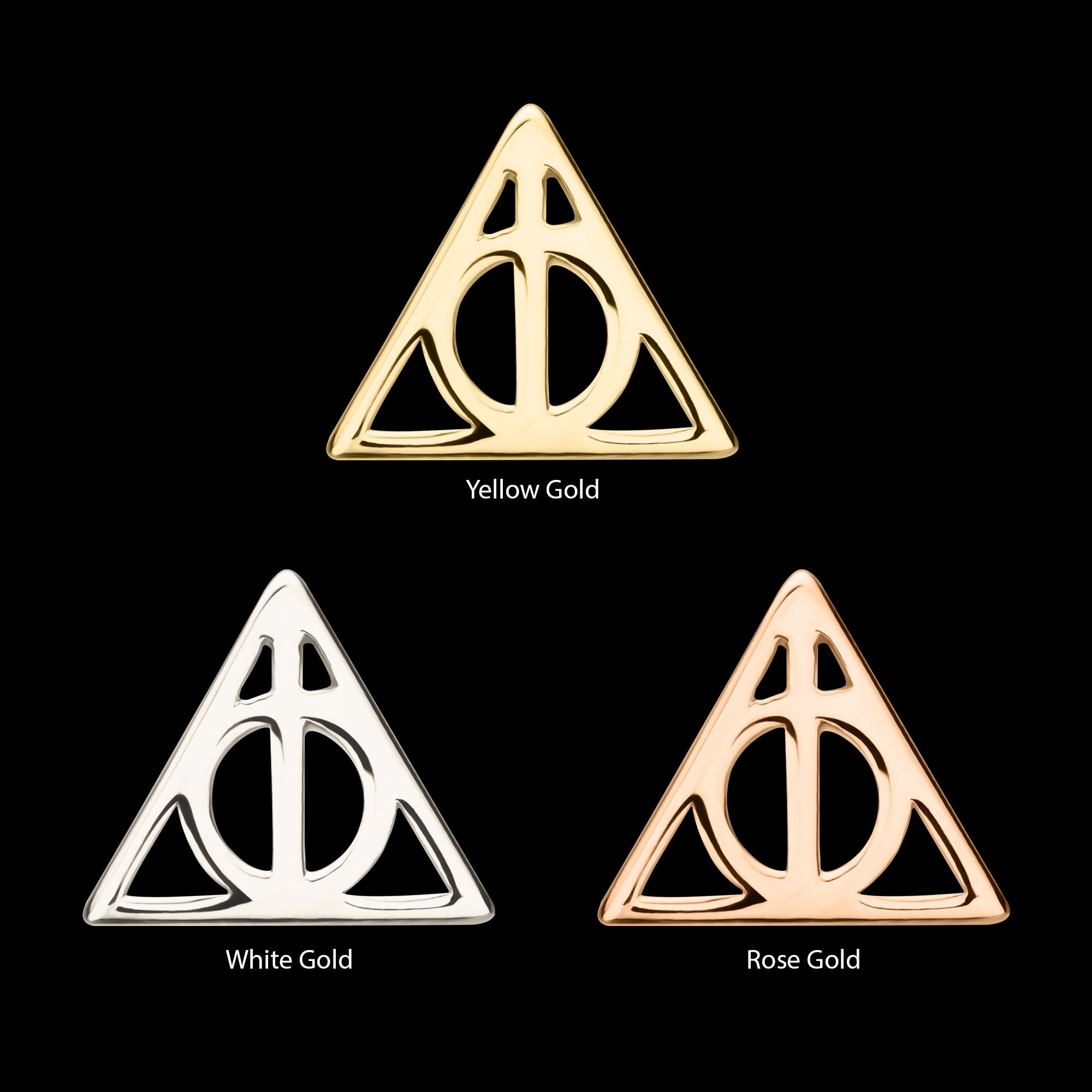 Harry Potter Deathly Hallows Flatback Stud Earring / Nosering - 14Kt Gold
