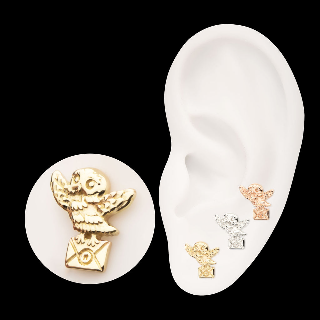 Harry Potter Hedwig Flatback Stud Earring / Nosering - 14Kt Gold