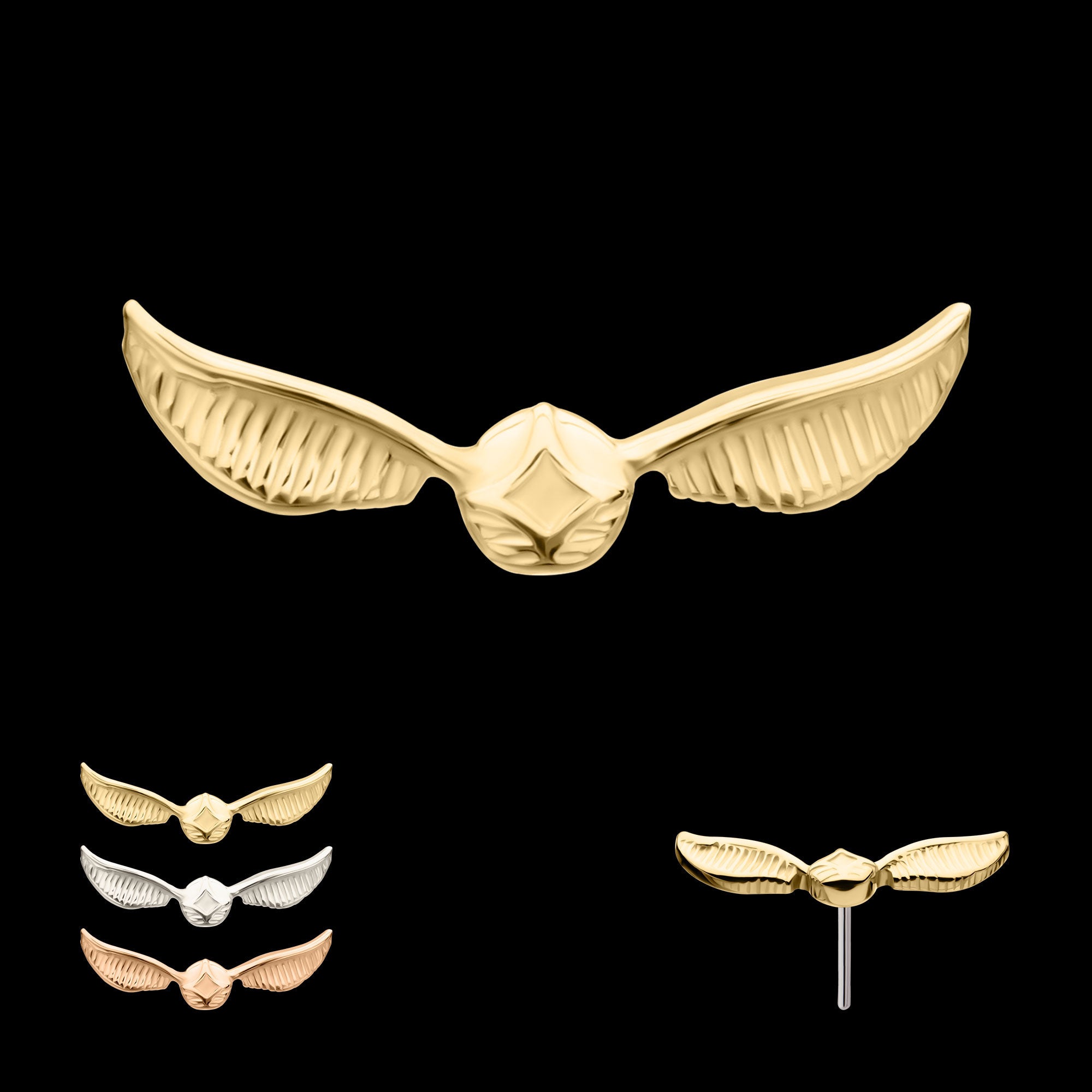 Harry Potter Golden Snitch Flatback Stud Earring / Nosering - 14Kt Gold
