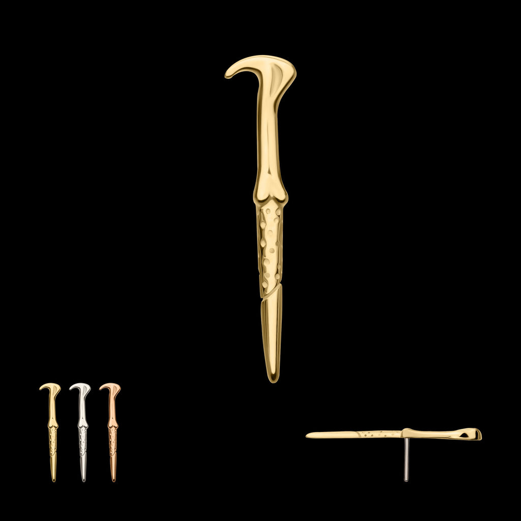 Harry Potter Lord Voldemort Wand Flatback Stud Earring / Nosering - 14Kt Gold