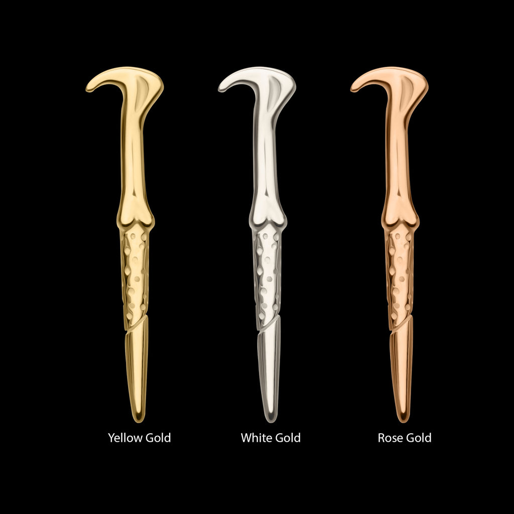 Harry Potter Lord Voldemort Wand Flatback Stud Earring / Nosering - 14Kt Gold