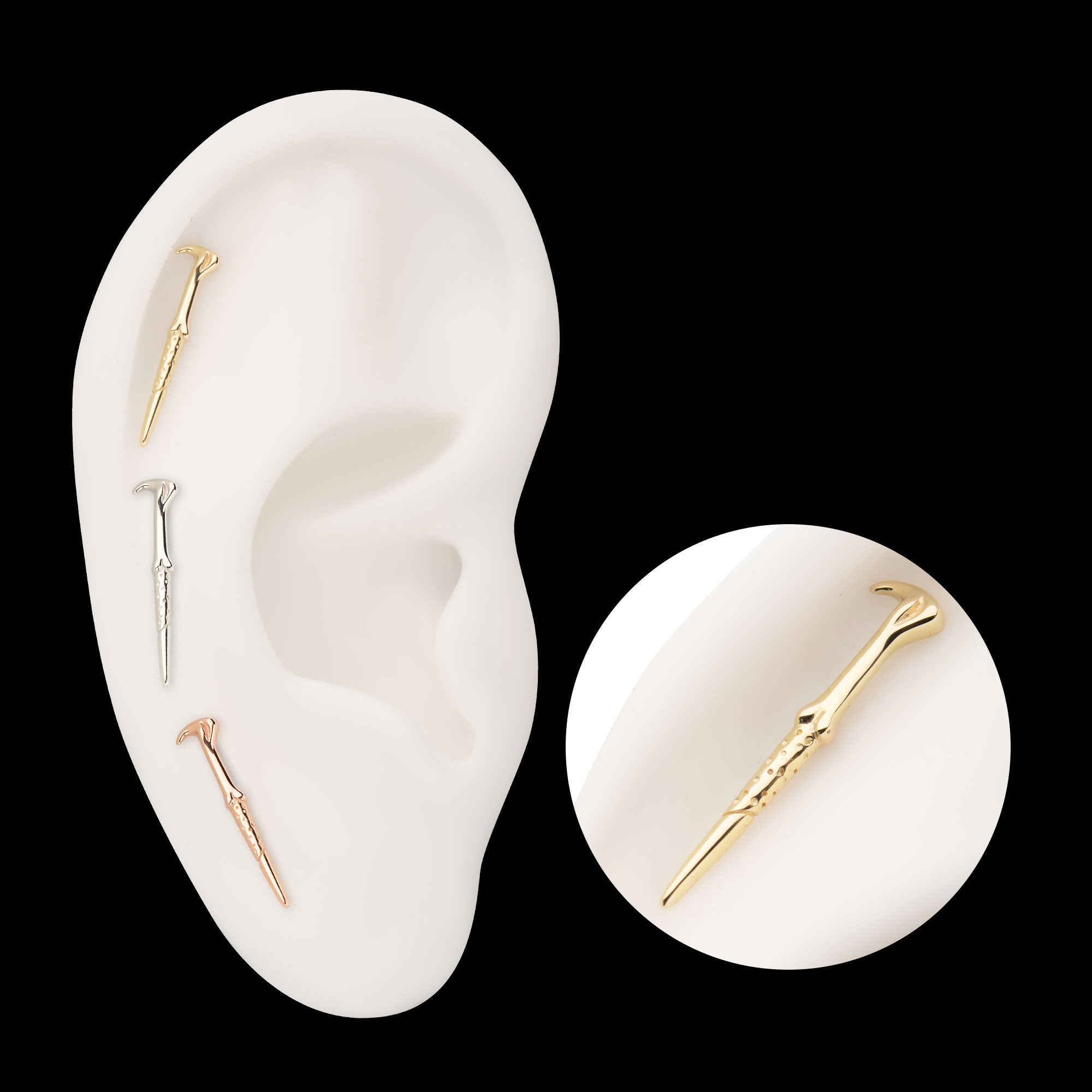 Harry Potter Lord Voldemort Wand Flatback Stud Earring / Nosering - 14Kt Gold