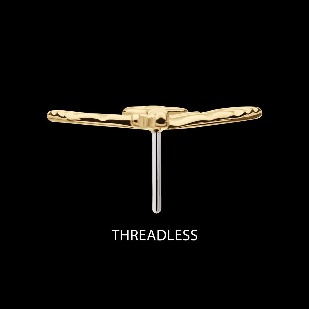 Harry Potter Winged Key Flatback Stud Earring / Nosering - 14Kt Gold