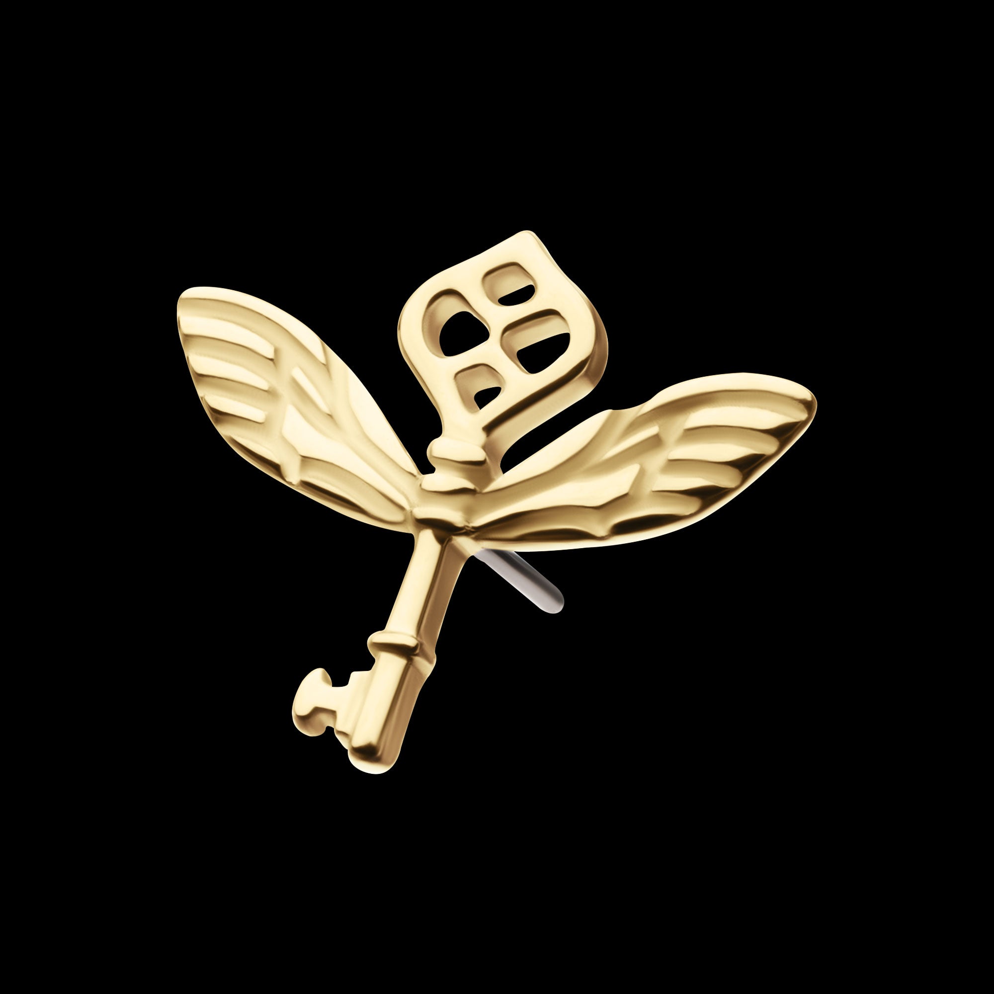 Harry Potter Winged Key Flatback Stud Earring / Nosering - 14Kt Gold