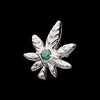 Titanium Threadless Prong Set Emerald Green Gem Pot Leaf Top