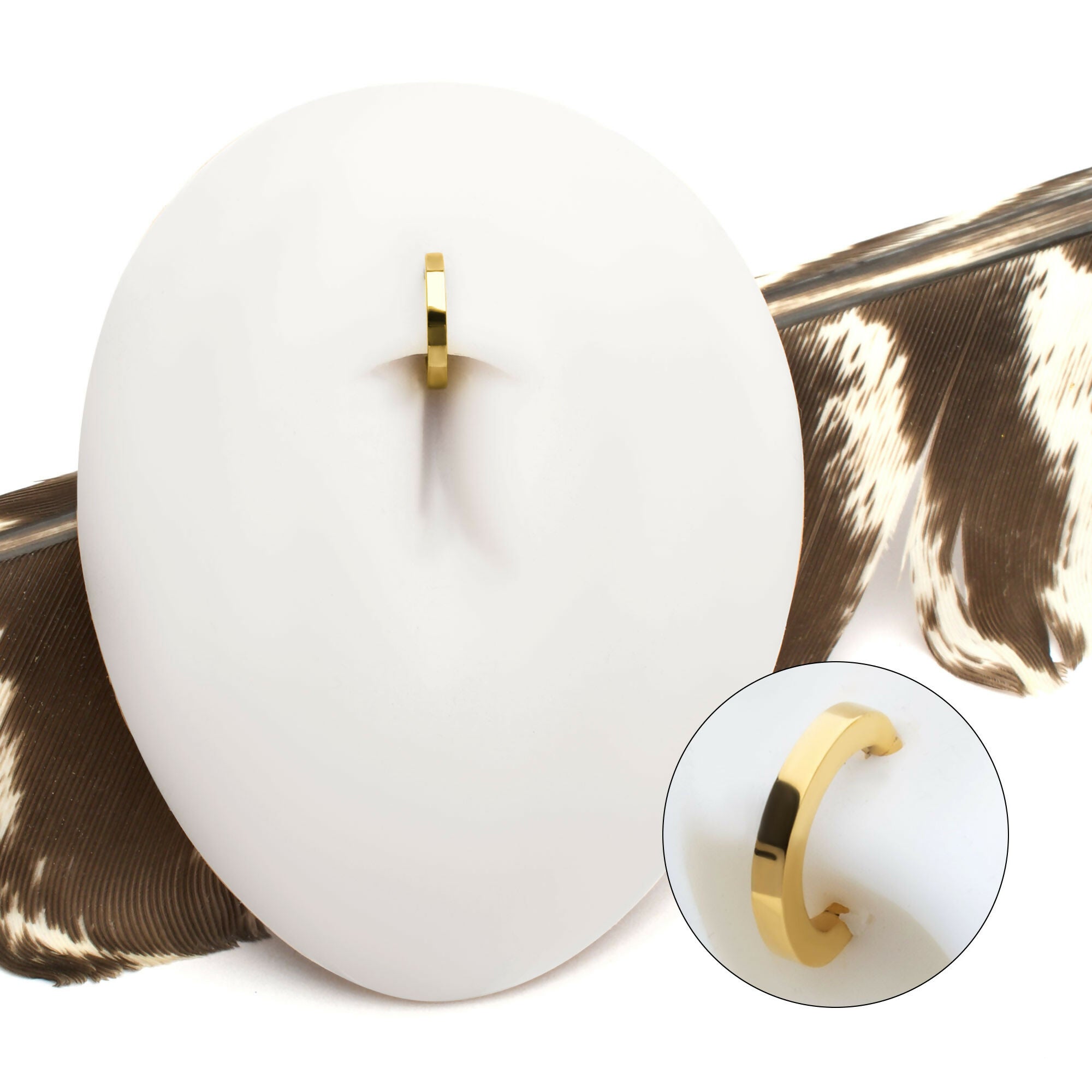 14g 24Kt Gold PVD Titanium Oval Shape Hinged Segment Clicker (for Navel Piercing) Hoop Earring / Nosering