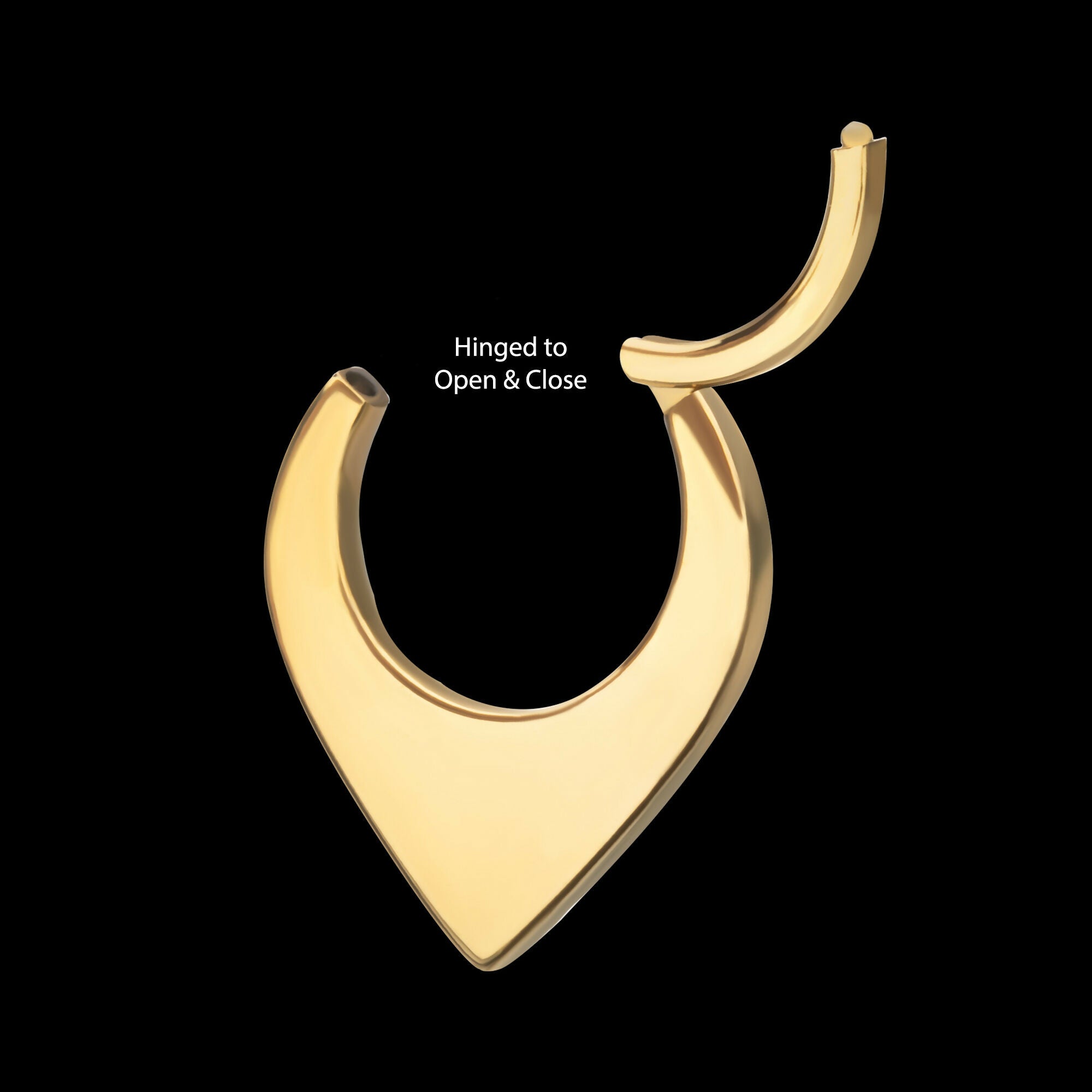 24Kt Gold PVD Titanium Teardrop Flat Hoop Front Facing Hinged Segment Clicker Earring / Nosering