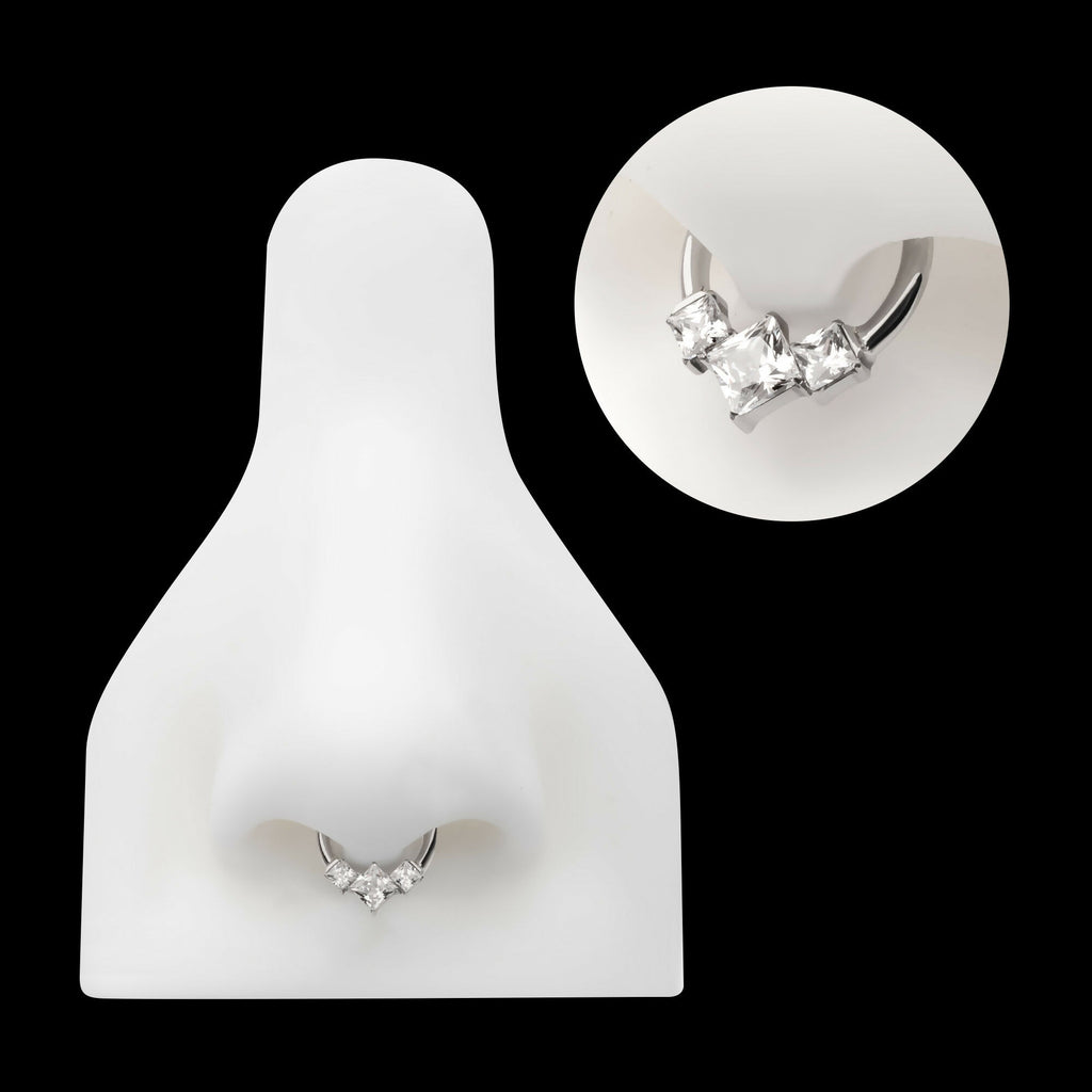 Clustered Prong Set Princess Gem Front Facing Hinged Segment Clicker Hoop Earring / Nosering – Titanium