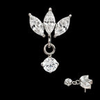 Titanium Threadless 3 Cluster Marquise CZ Top with Dangle 4-Prong Round CZ