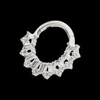 Clustered Prong Set Round & Baguette CZ Front Facing Hinged Segment Clicker Hoop Earring / Nosering – Titanium