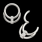 Double Hoop with 3-Cluster CZ Front Facing Hinged Segment Clicker Earring / Nosering – Titanium