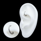 16g Titanium Oval Shape with CNC Set Full Clear CZ Hinged Segment Clicker (for Rook Piercing) Hoop Earring / Nosering