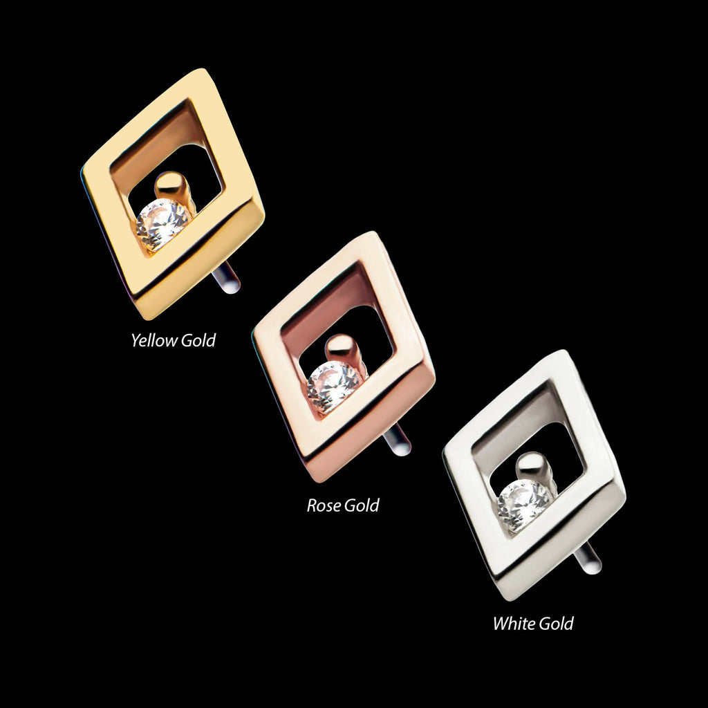 14Kt Gold Threadless Diamond Clear CZ Top