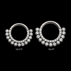 Double Row Clustered CZ Front Facing Hinged Segment Clicker Hoop Earring / Nosering – Titanium