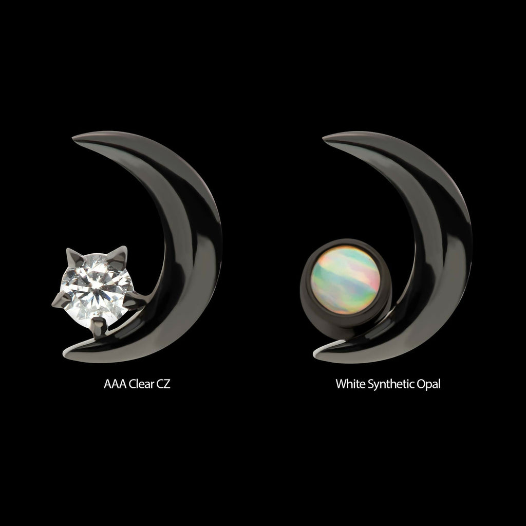 Black PVD Titanium Threadless Crescent Moon with CZ/Opal Top