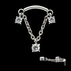 Titanium Threadless Dangle Chain Curved Bar Top with Pronged Trio Round CZ
