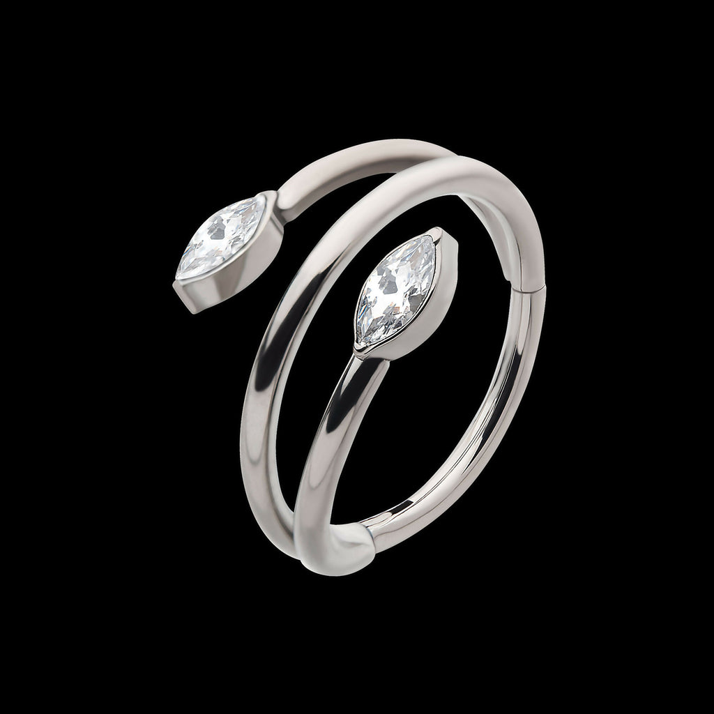 Double Ended Twist Side Facing Hinged Segment Clicker with Marquise CZ Hoop Earring / Nosering – Titanium