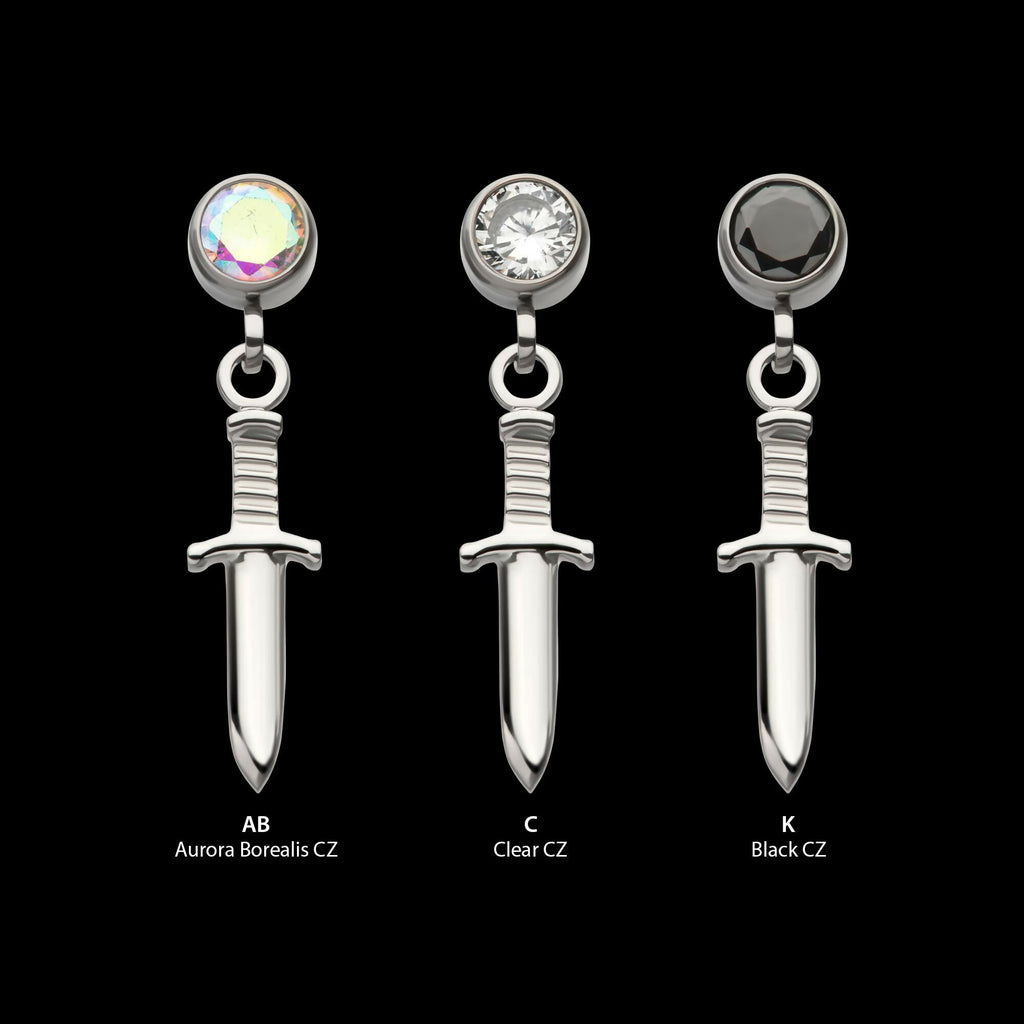 Titanium Threadless Bezel Round CZ Dangle Dagger Top