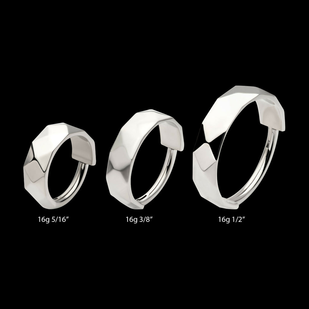 Diamond Cut Pattern Side Facing Hinged Segment Clicker Hoop Earring / Nosering – Titanium
