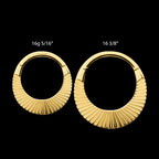 24Kt Gold PVD Titanium Radiant Wide Hoop Front Facing Hinged Segment Clicker Earring / Nosering