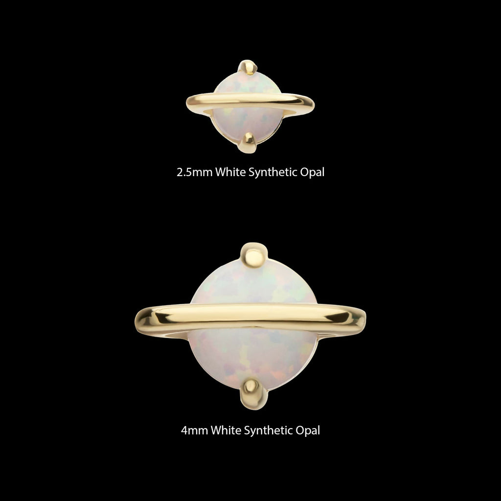 14kt Yellow Gold Threadless Planet Top with Prong Set White Opal