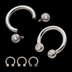 Internally Threaded Forward Facing Bezel Set Round Gem Circular Barbell Earring / Nosering – Titanium