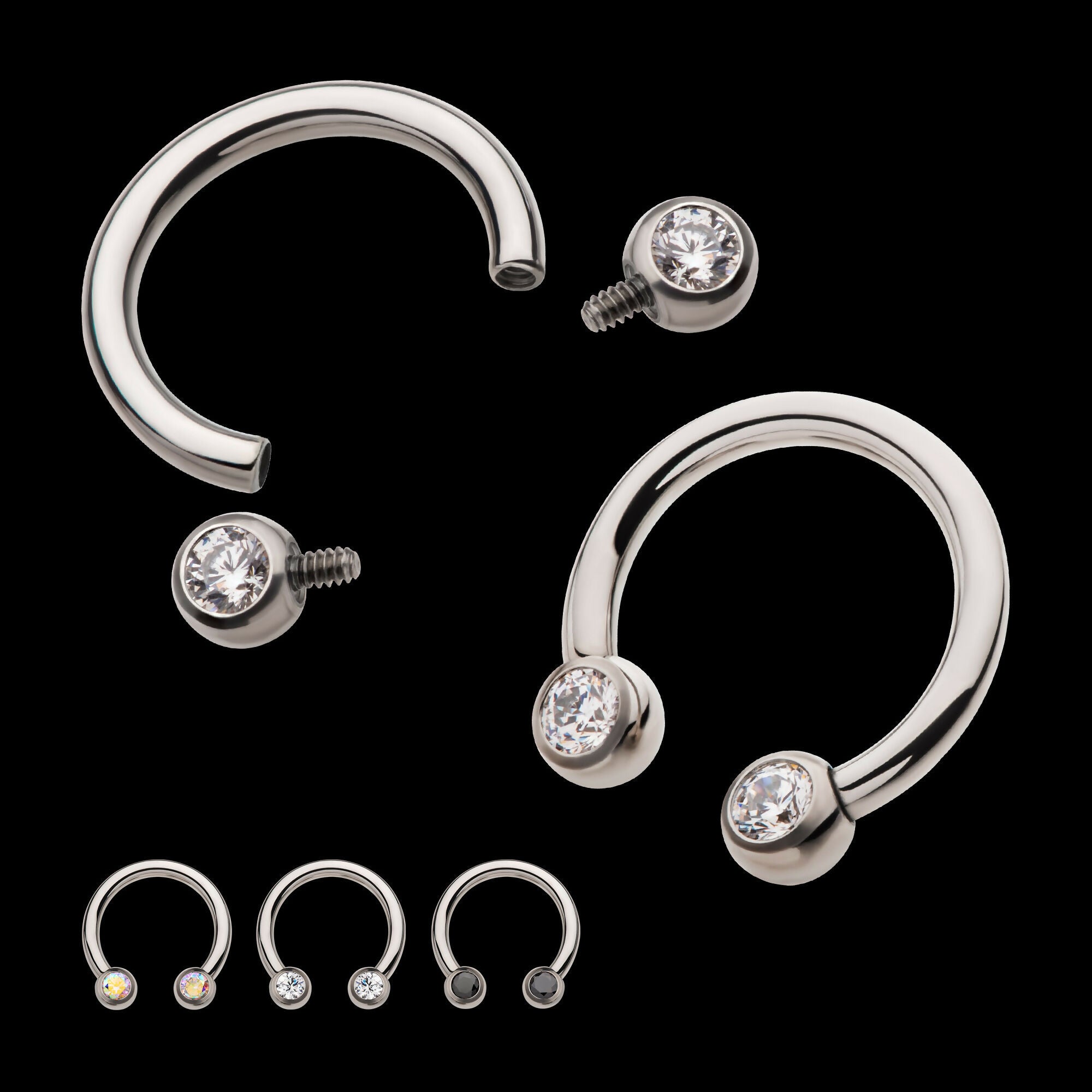Internally Threaded Forward Facing Bezel Set Round Gem Circular Barbell Earring / Nosering – Titanium