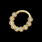 14Kt Yellow Gold with 9-Cluster Bezel Set Clear CZ Beaded Edge Front Facing Hinged Segment Clicker