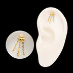 24KT Gold PVD Titanium Threadless 3D UFO Gem Top with Small Triple Chain Dangle