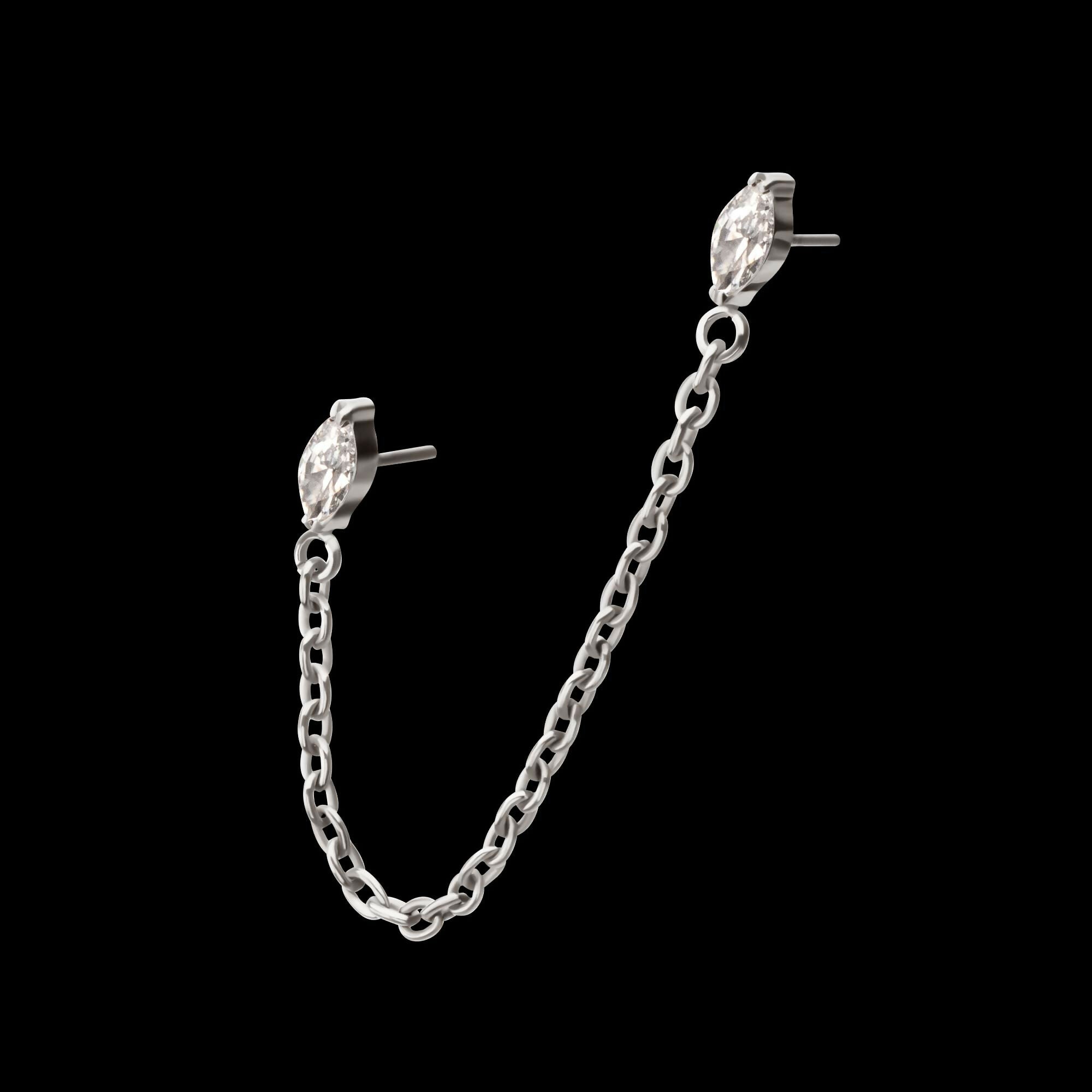 Titanium Threadless Double Prong Set Marquise Gem Top with Rolo Chain Dangle