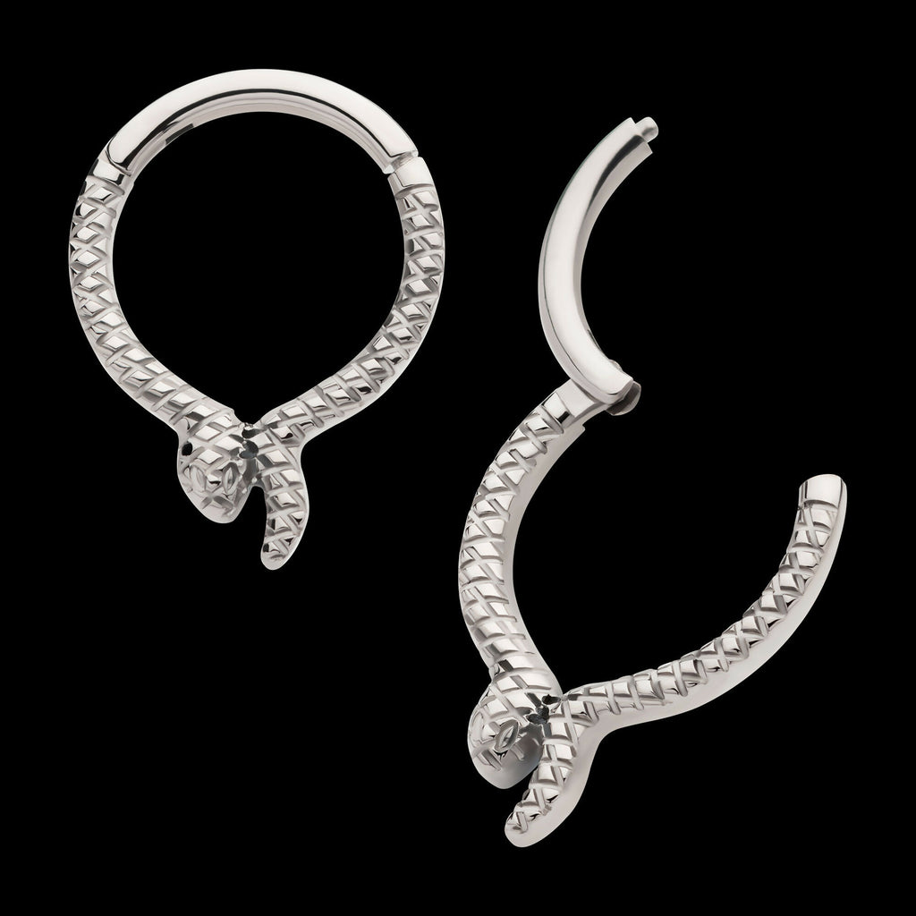 Snake Design Front Facing Hinged Segment Clicker Hoop Earring / Nosering – Titanium