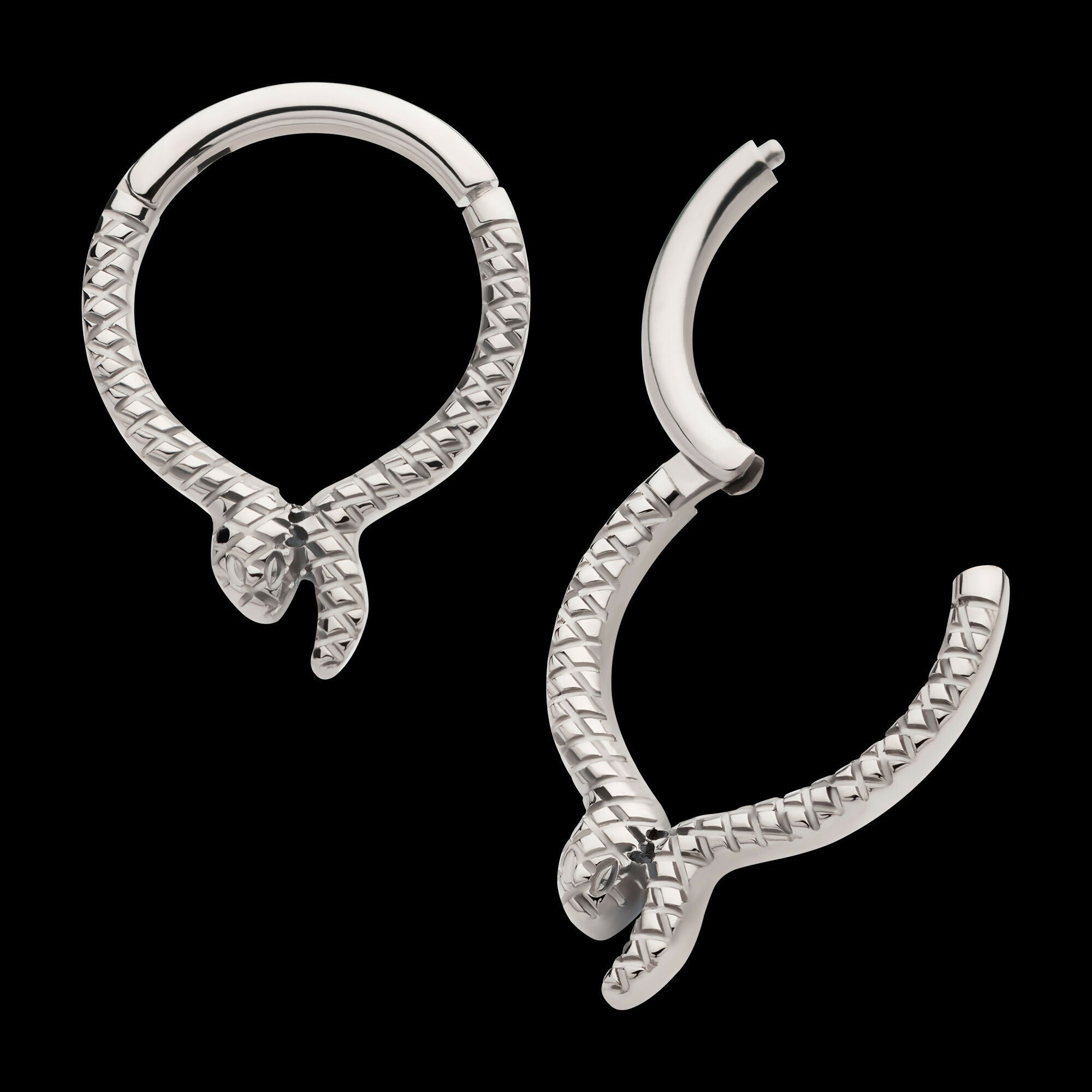 Snake Design Front Facing Hinged Segment Clicker Hoop Earring / Nosering – Titanium