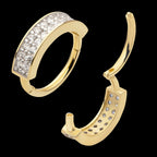 Double Row Clustered Prong Set Clear CZ Side Facing Hinged Segment Clicker Hoop Earring / Nosering – 14Kt Yellow Gold