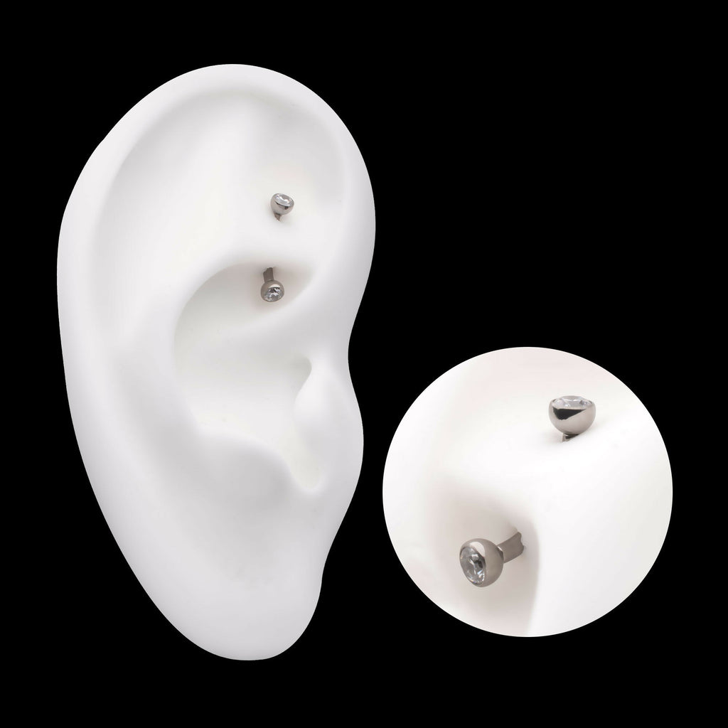 Internally Threaded Double Bezel Gem End Curved Barbell Earring / Nosering – Titanium