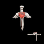 Titanium Threadless 3D Winged Dagger with Bezel Heart Gem Top