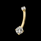 Internally Threaded Double Round 4-Prong Clear Lab-Grown Diamonds Fixed Bottom Navel Earring / Nosering – 14Kt Gold
