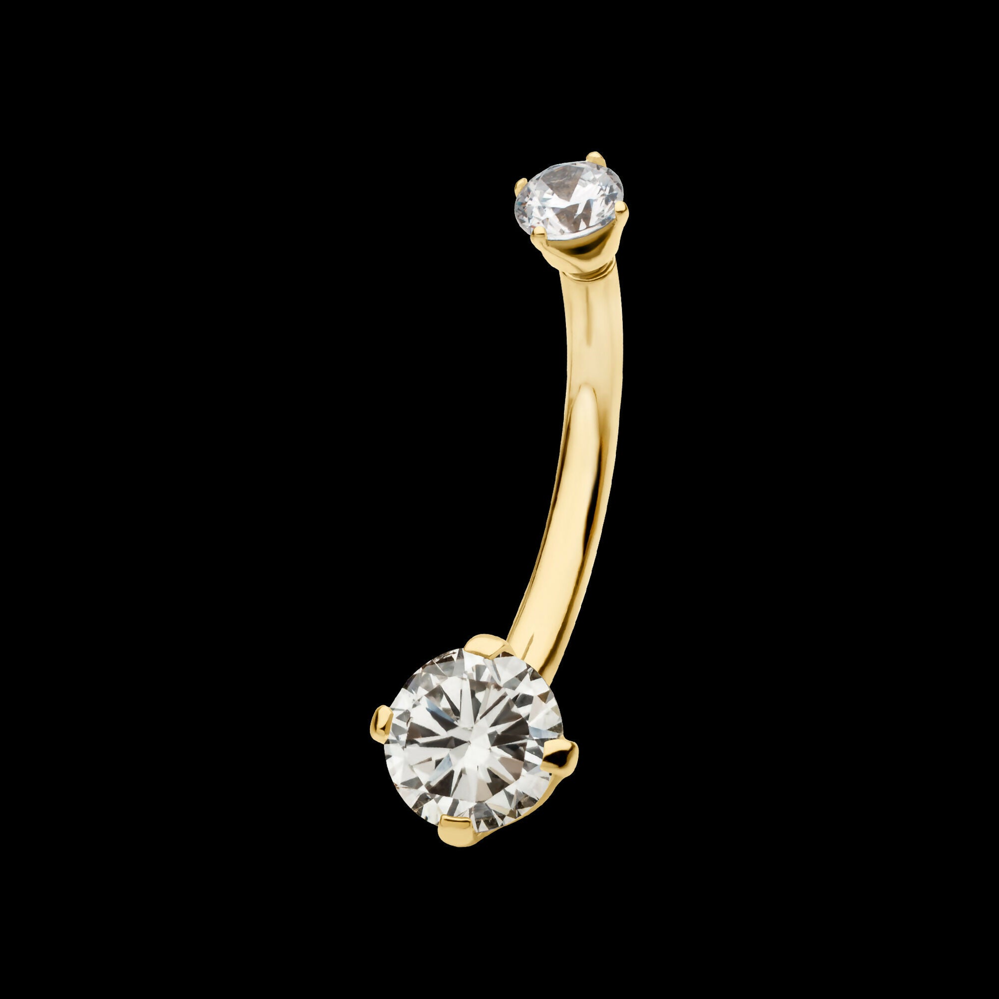 Internally Threaded Double Round 4-Prong Clear Lab-Grown Diamonds Fixed Bottom Navel Earring / Nosering – 14Kt Gold