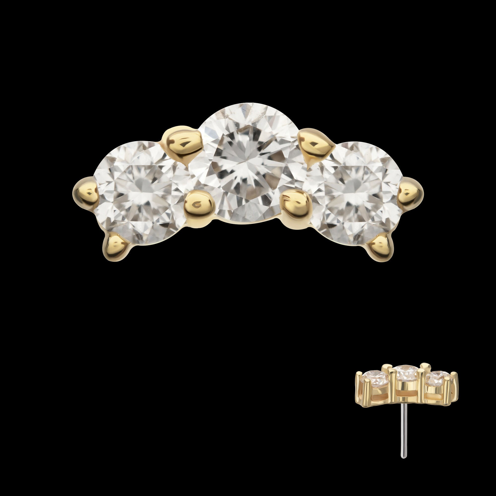 14Kt Yellow Gold Threadless Curved Bar Top with 3-Cluster Prong Set Lab-Grown Diamonds