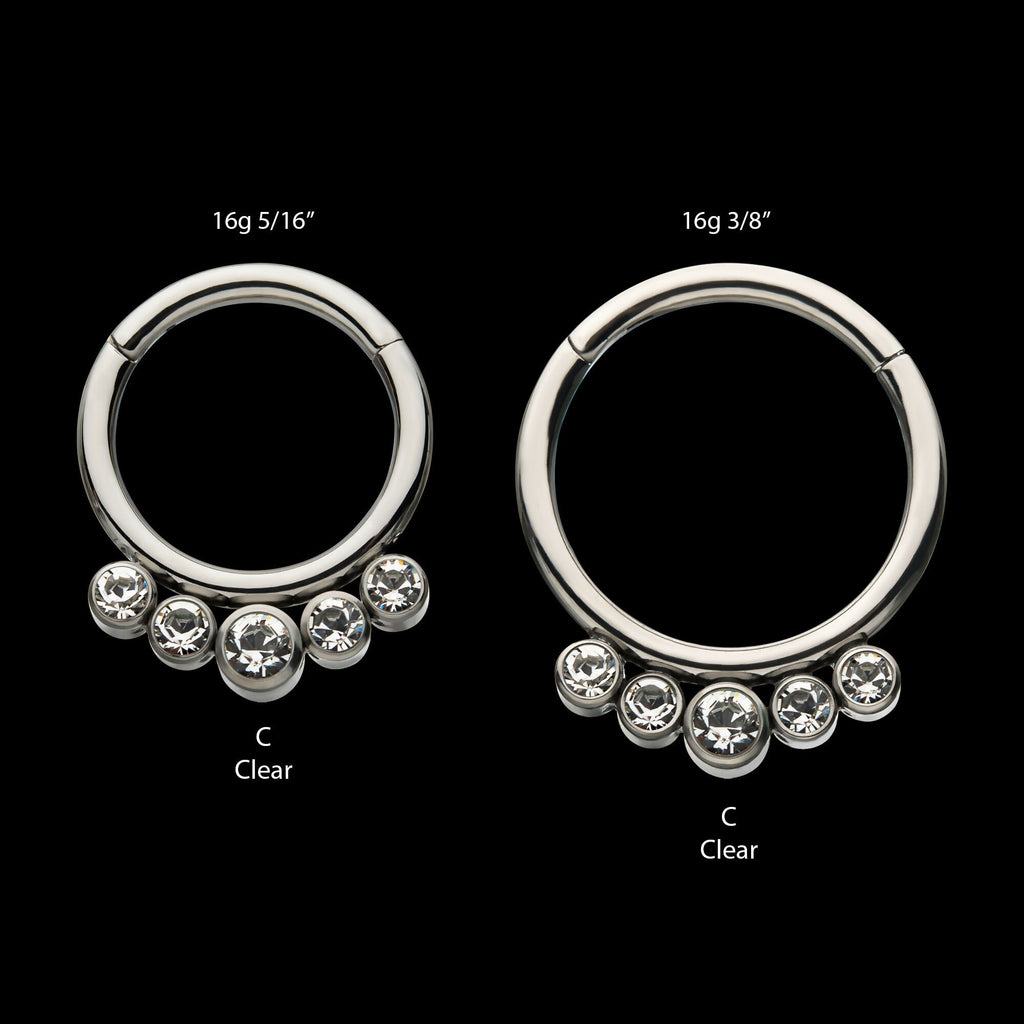 5 Cluster Petite Bezel Set Swarovski Crystal/Opal Front Facing Hinged Segment Clicker Hoop Earring / Nosering – Titanium