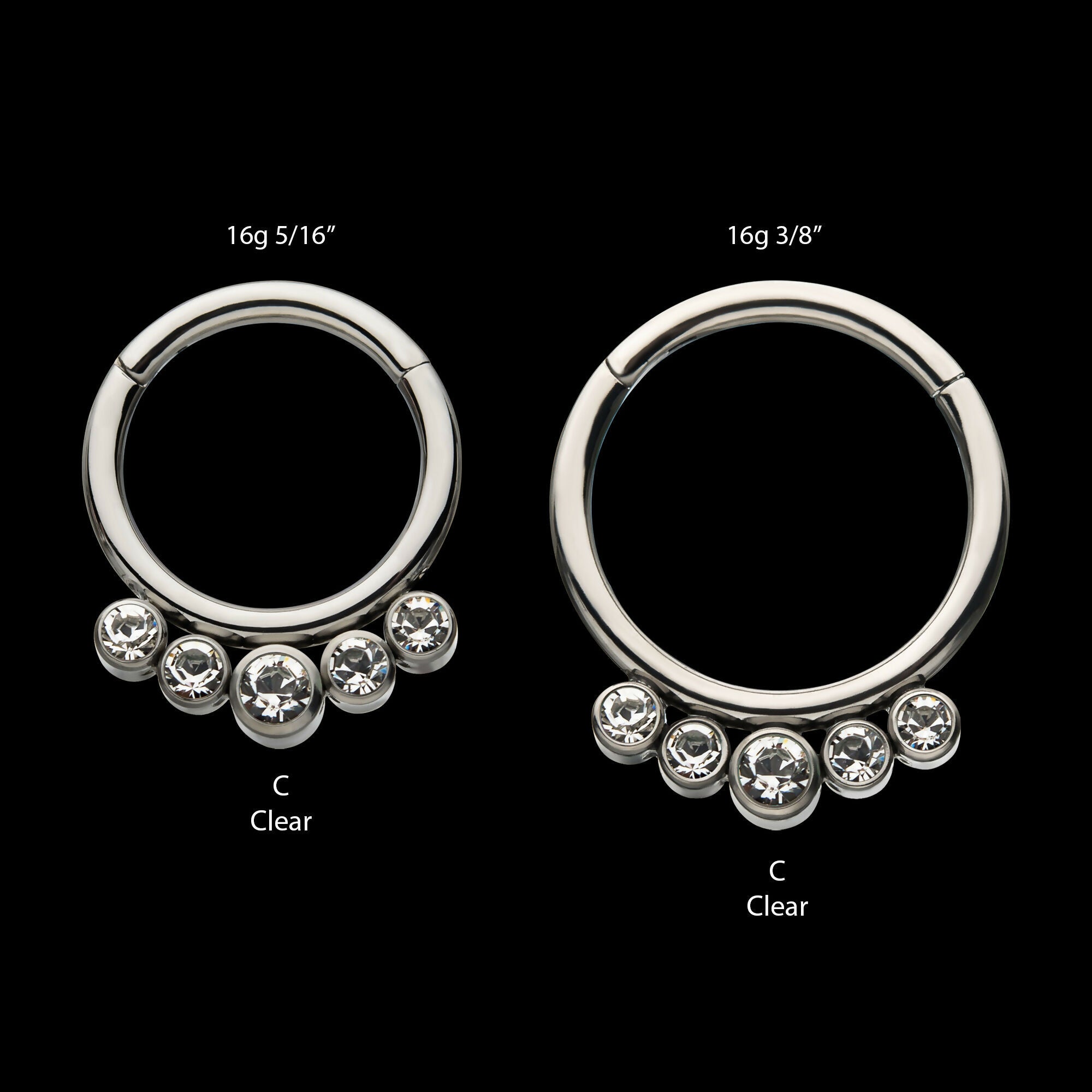 5 Cluster Petite Bezel Set Swarovski Crystal/Opal Front Facing Hinged Segment Clicker Hoop Earring / Nosering – Titanium