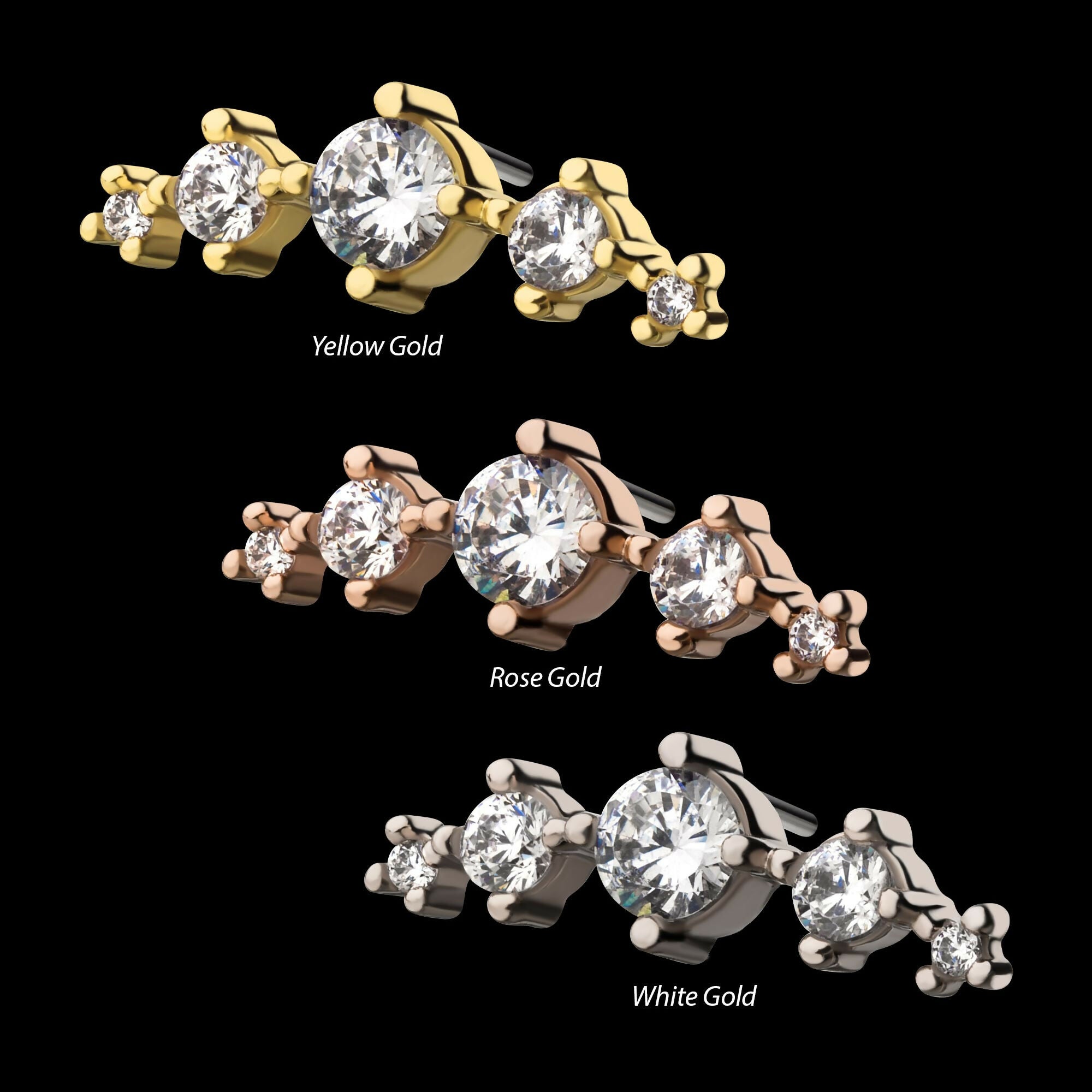 14Kt Gold Threadless 5-Clear CZ Top