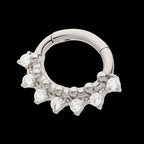 Clustered Prong Set Round CZ & Beads Oval Shape Front Facing Hinged Segment Clicker Hoop Earring / Nosering – Titanium