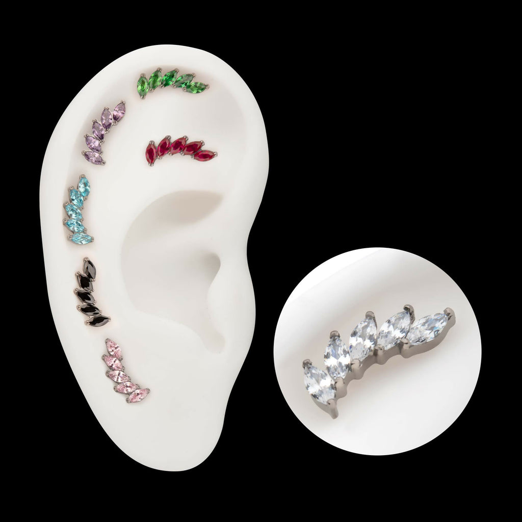 Titanium Threadless 5 Marquise Staggered Cluster Prong Gem Top