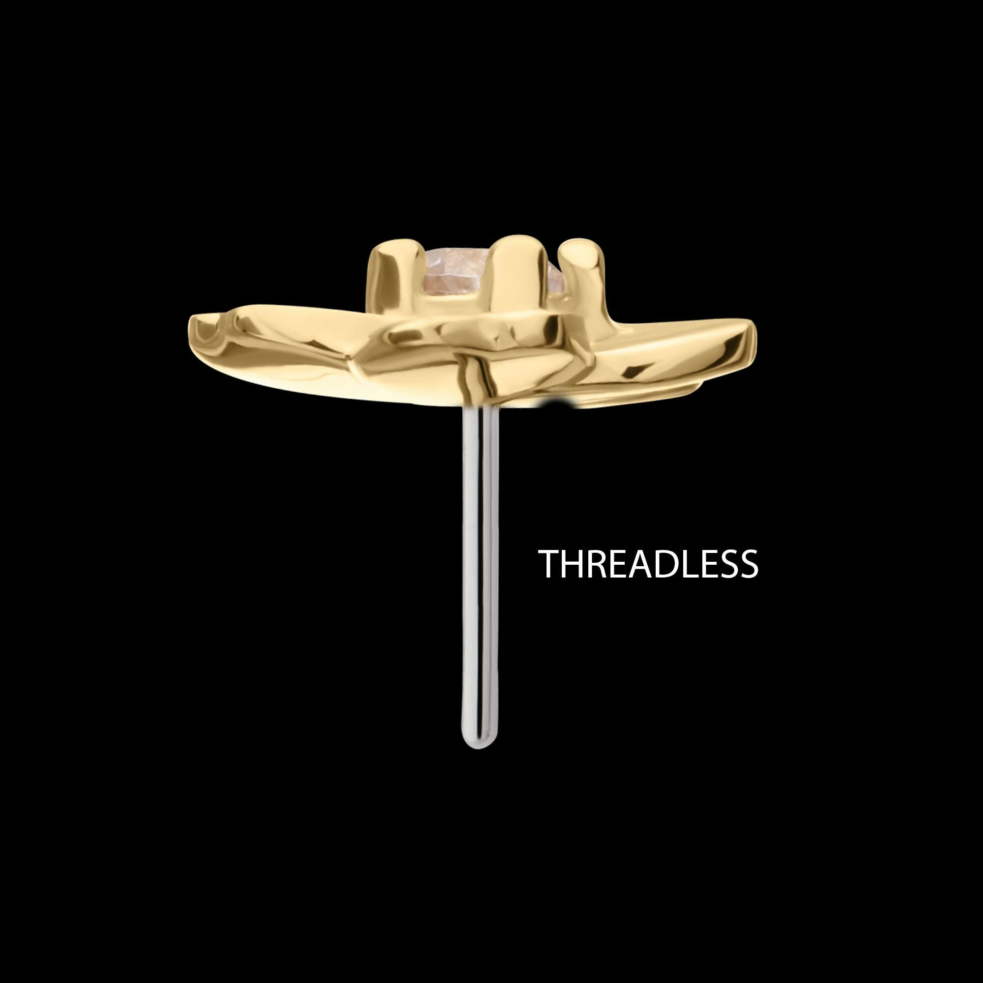 14Kt Yellow Gold Threadless Cherry Blossom Flower Top with Prong Set Gem