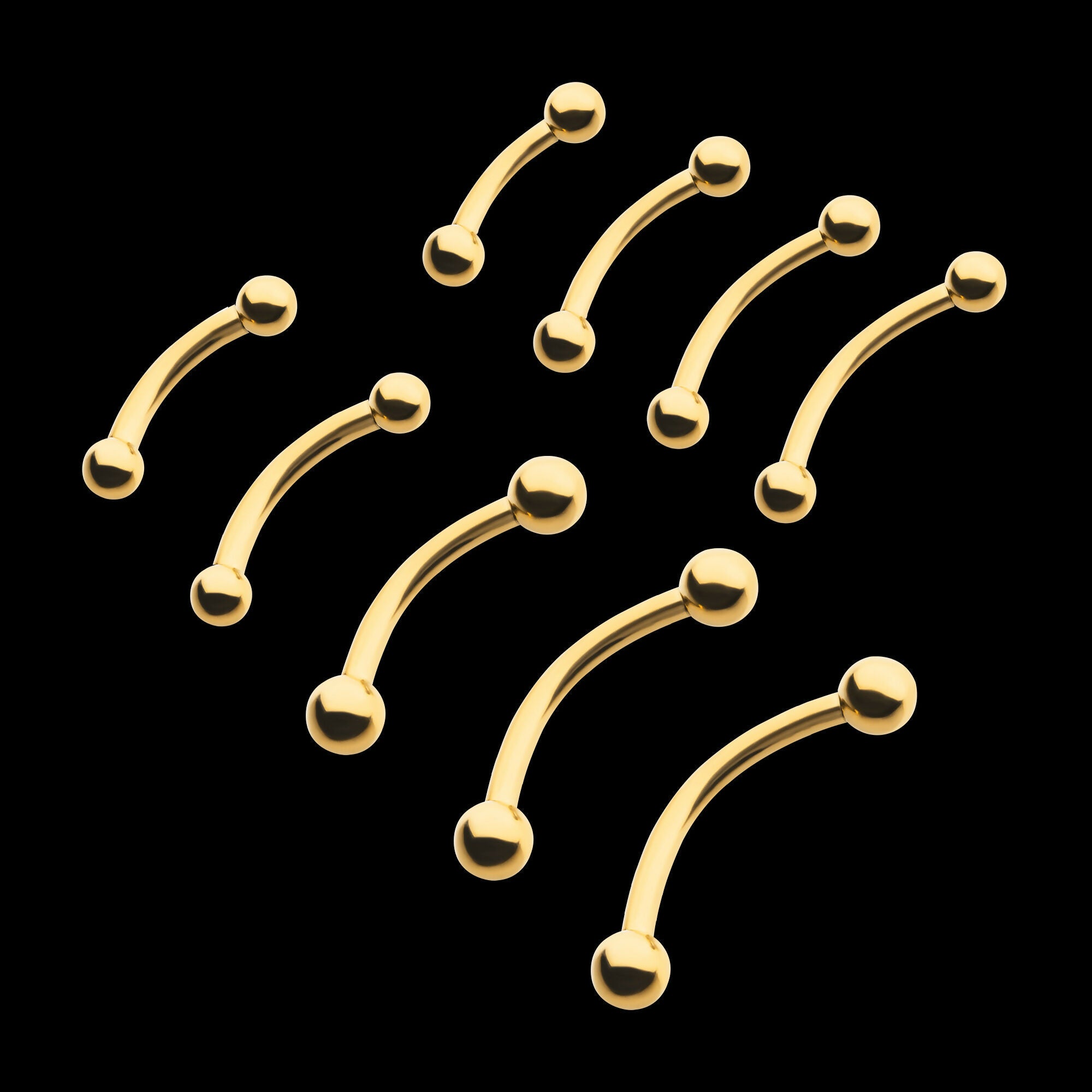 24KT Gold PVD Titanium Internally Threaded Curved Barbell Earring / Nosering