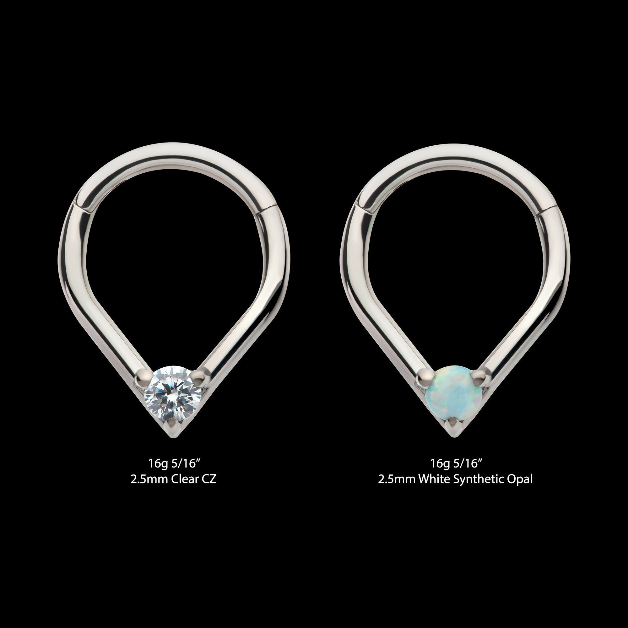 Prong Set Round CZ/Opal Front Facing Hinged Segment Clicker Hoop Earring / Nosering – Titanium